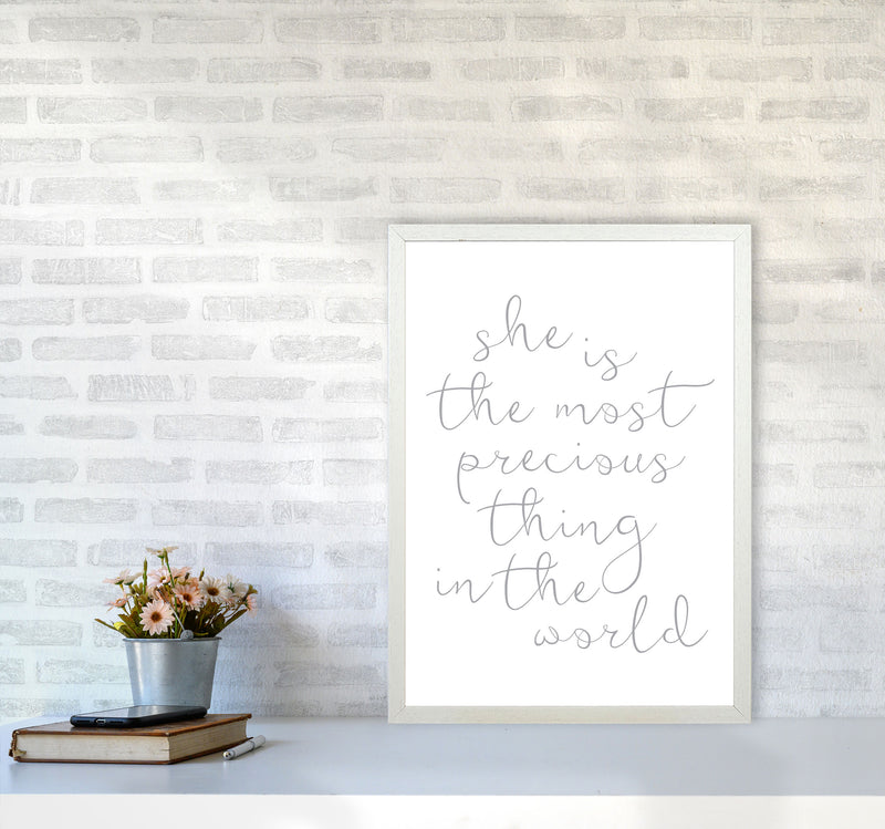 She Is The Most Precious Thing Grey Modern Print A2 Oak Frame