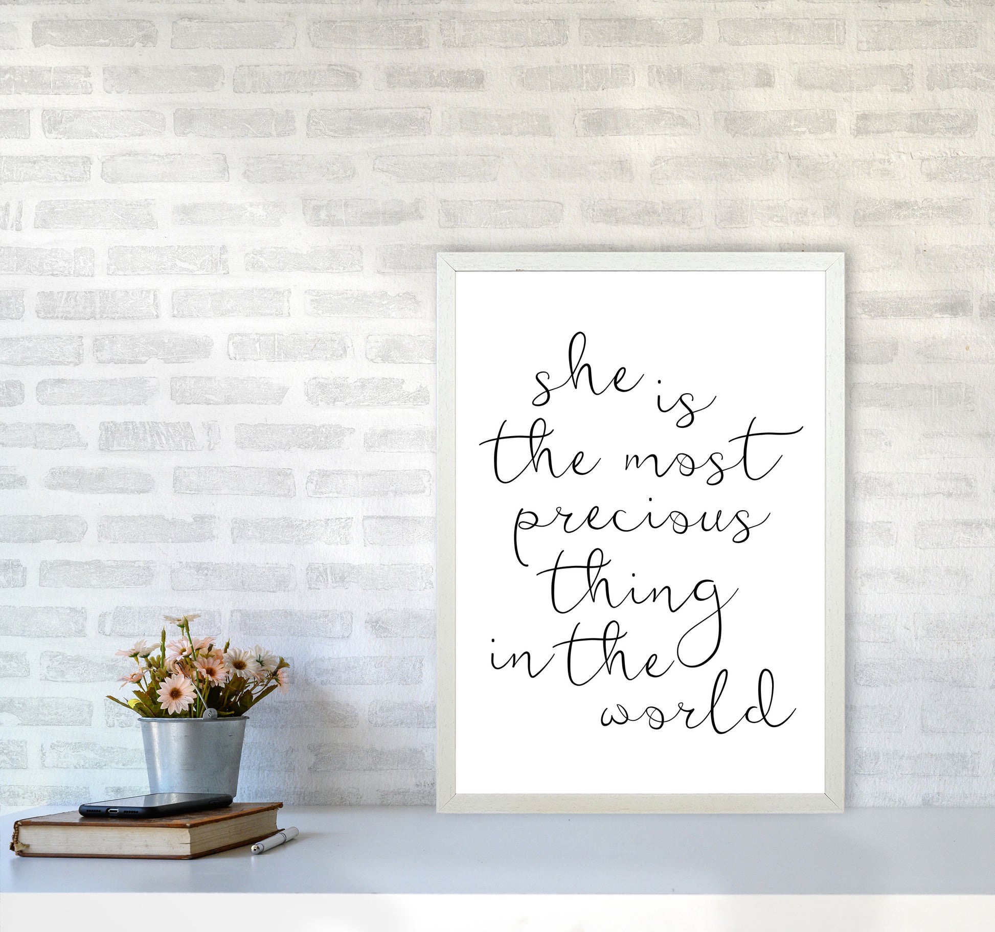 She Is The Most Precious Thing Black Modern Print A2 Oak Frame