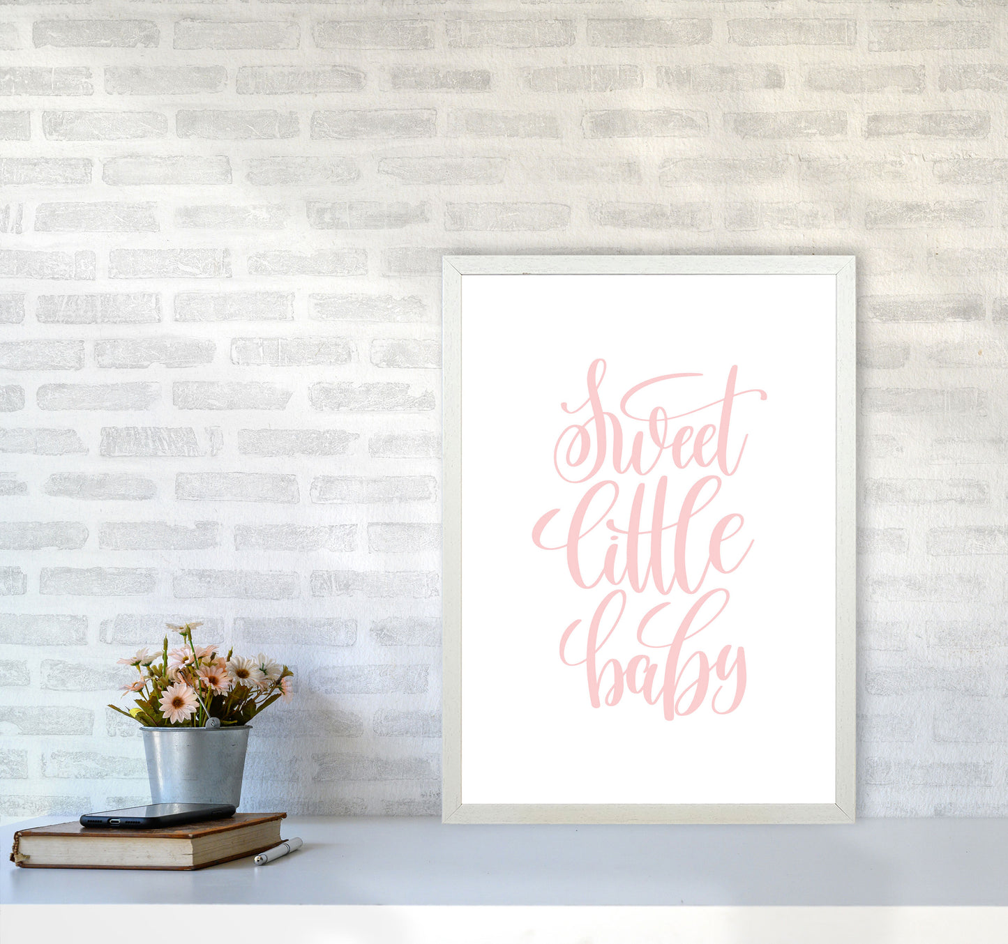 Sweet Little Baby Pink Framed Nursey Wall Art Print A2 Oak Frame