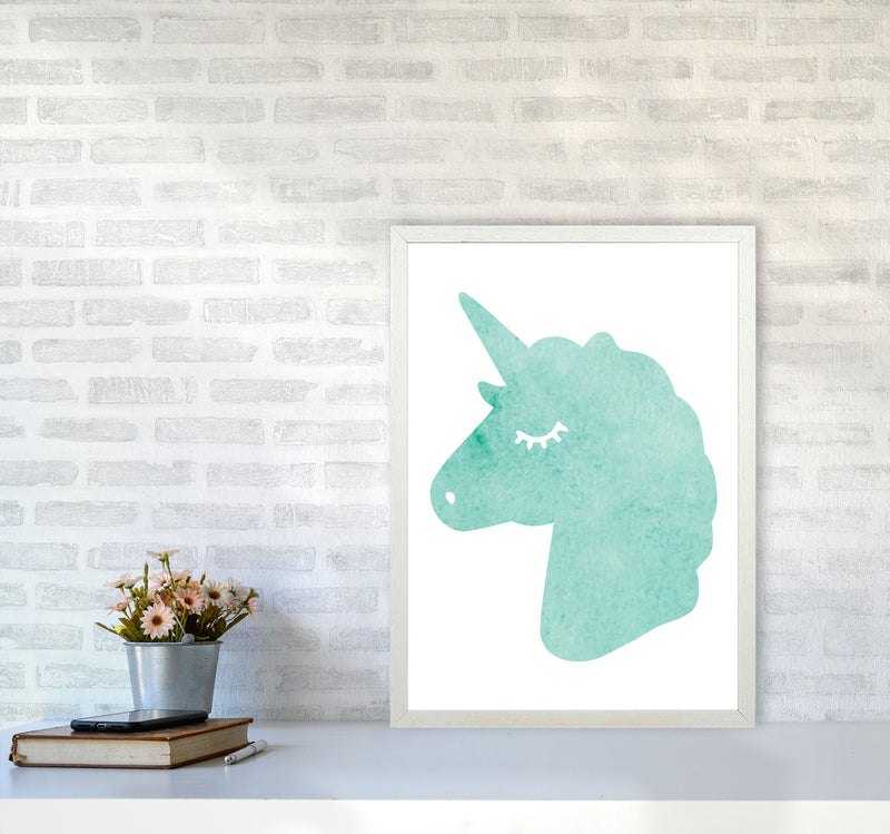 Mint Unicorn Head Modern Print Animal Art Print A2 Oak Frame