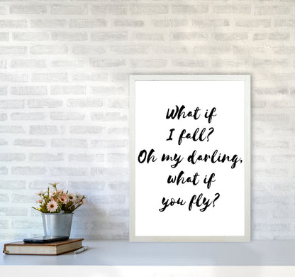 What If I Fall? Black Modern Print A2 Oak Frame