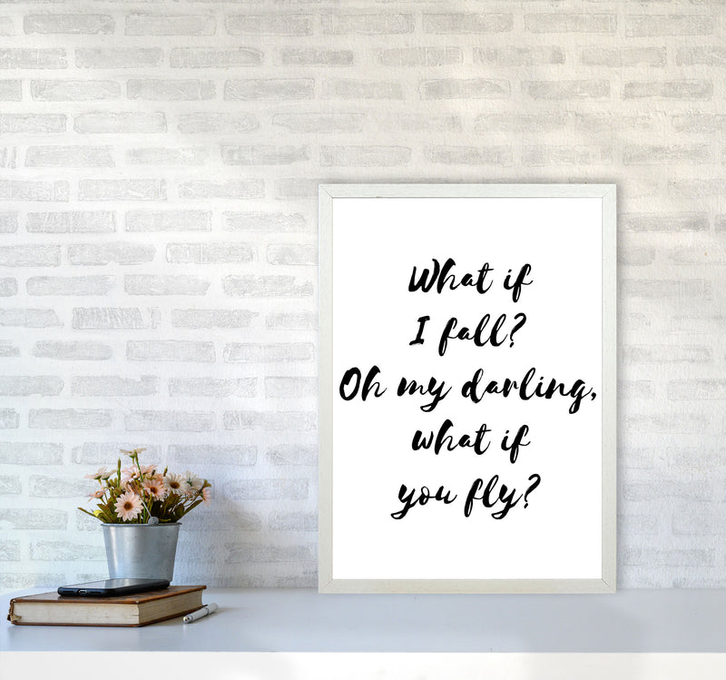 What If I Fall? Black Modern Print A2 Oak Frame