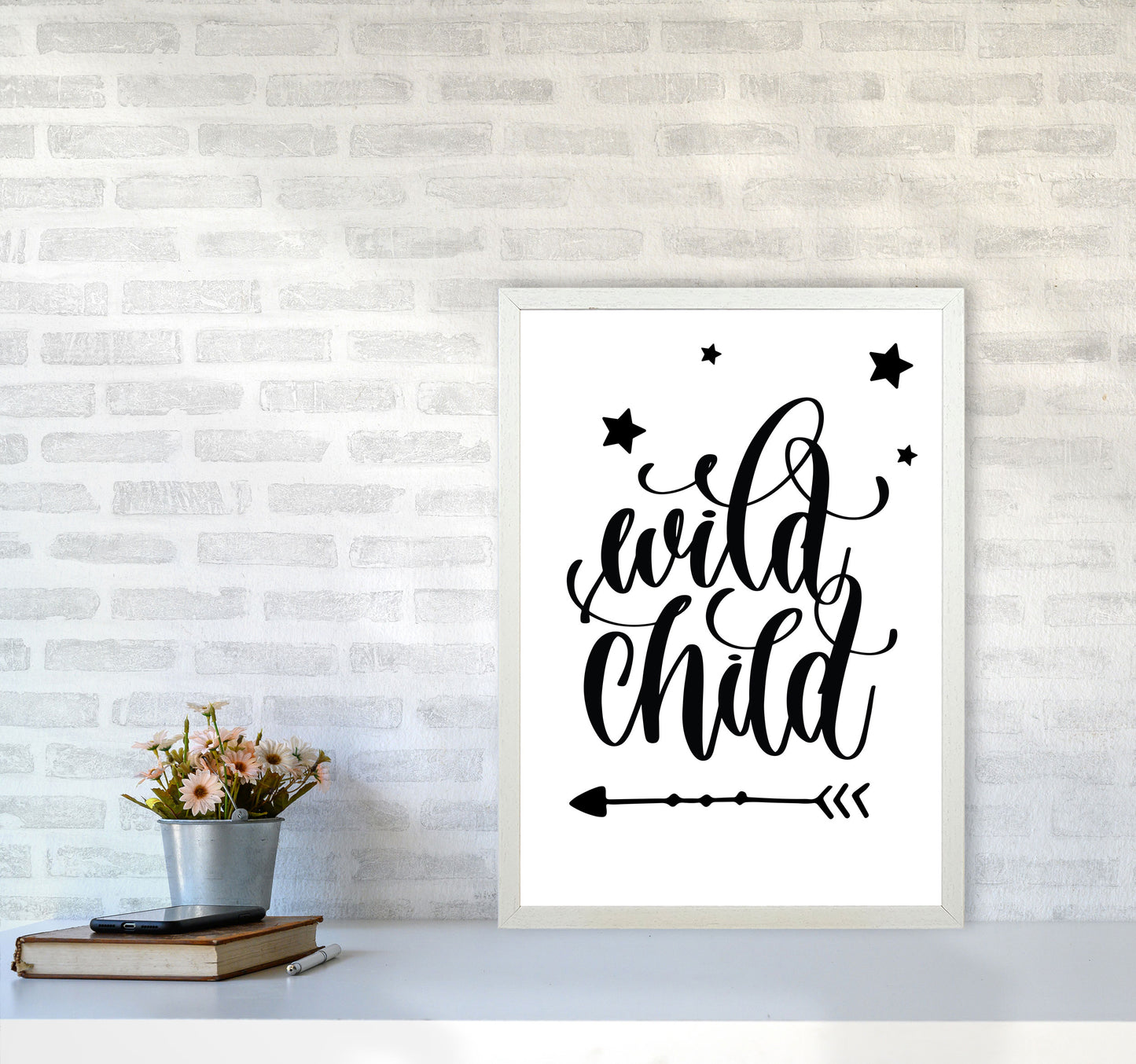 Wild Child Black Framed Nursey Wall Art Print A2 Oak Frame