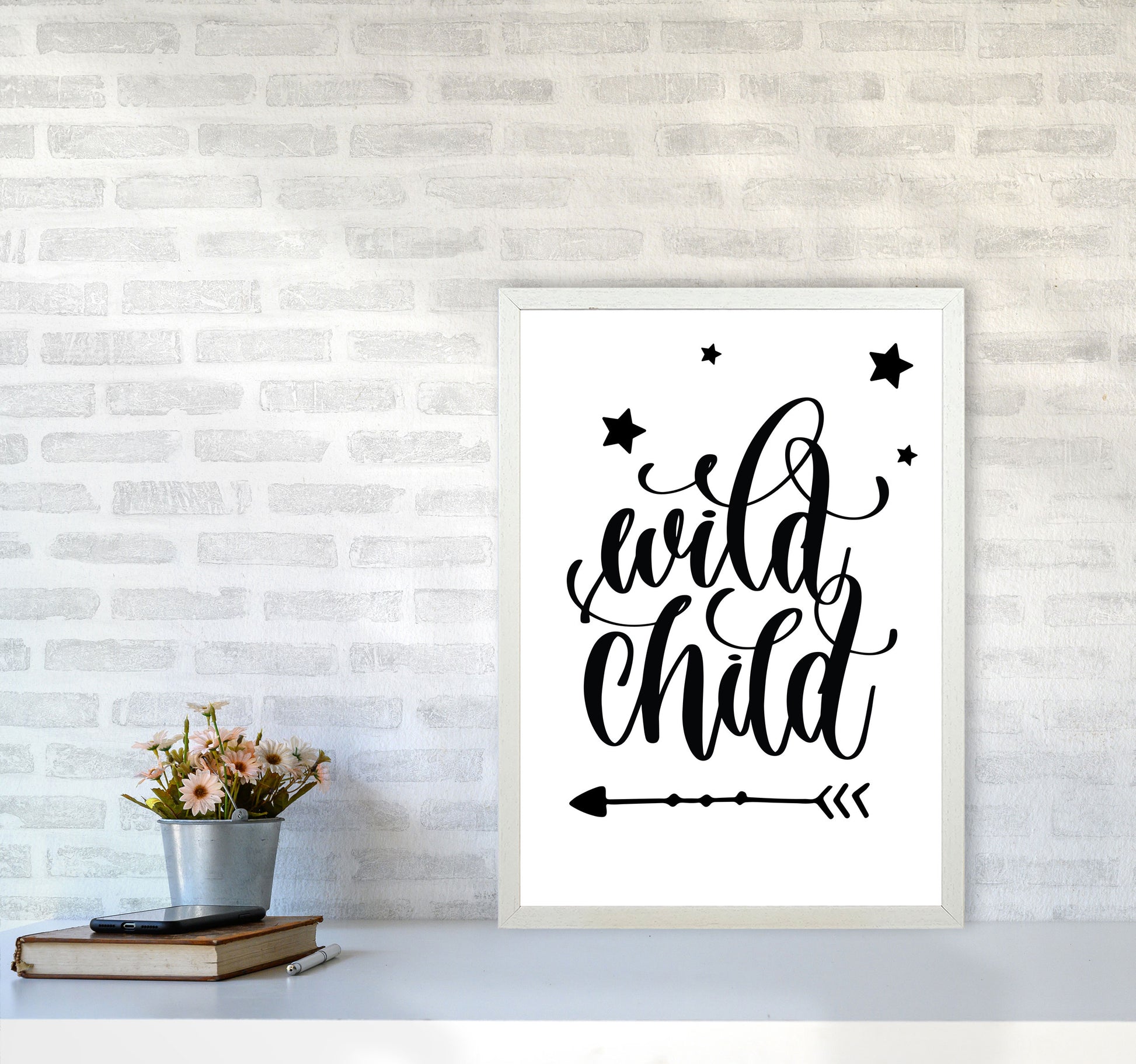 Wild Child Black Framed Nursey Wall Art Print A2 Oak Frame