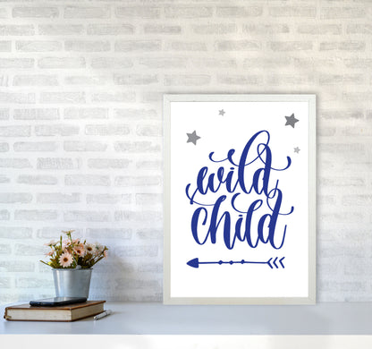 Wild Child Navy Framed Nursey Wall Art Print A2 Oak Frame