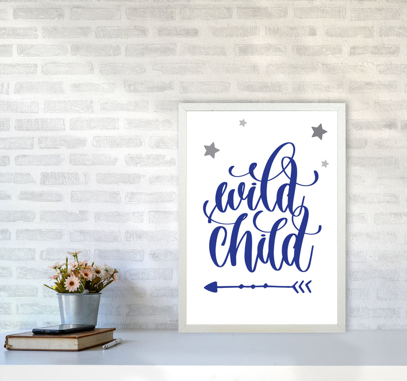 Wild Child Navy Framed Nursey Wall Art Print A2 Oak Frame