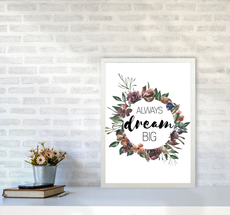 Always Dream Big Mixed Floral Framed Typography Wall Art Print A2 Oak Frame