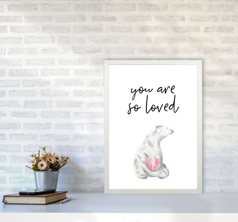 Polar Bear You Are So Loved Framed Nursey Wall Art Print A2 Oak Frame
