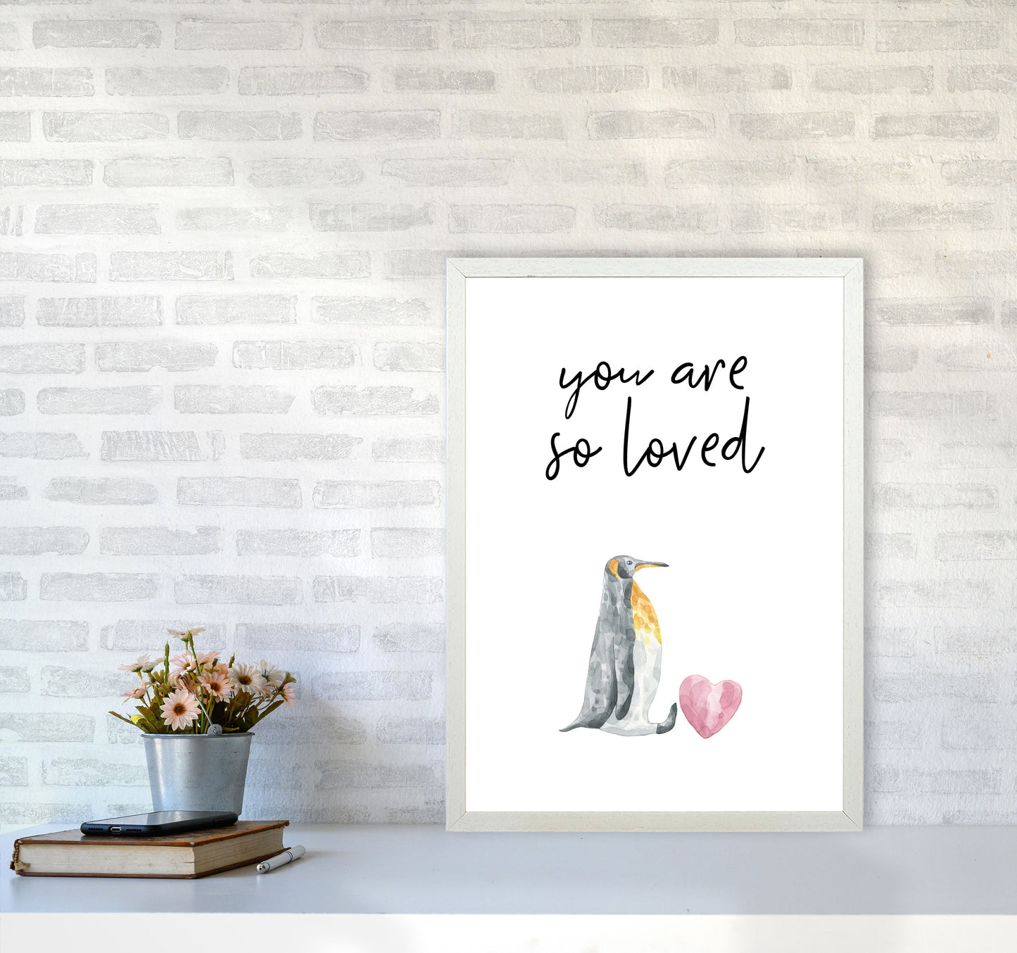Penguin You Are So Loved Framed Nursey Wall Art Print A2 Oak Frame