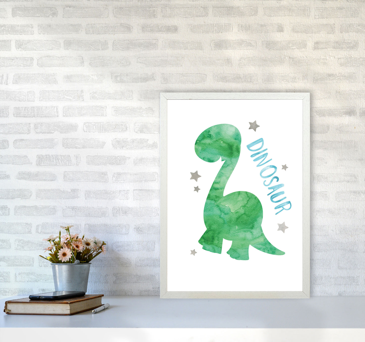 Dinosaur Watercolour Modern Print A2 Oak Frame