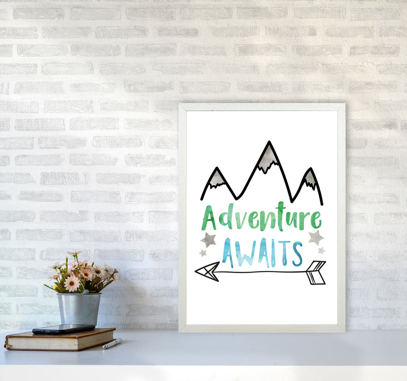 Adventure Awaits Watercolour Modern Print A2 Oak Frame