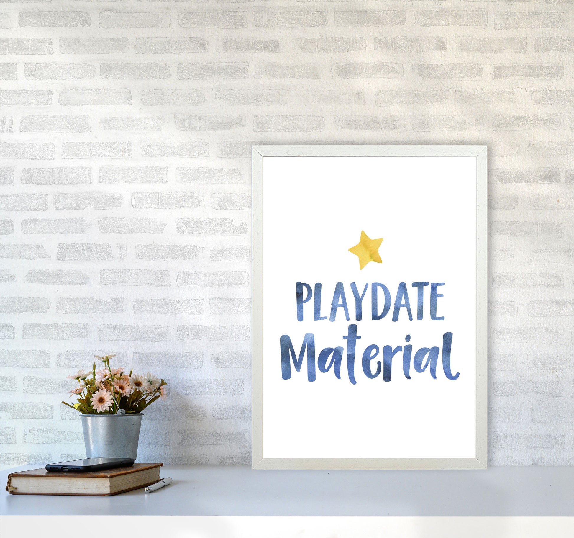 Playdate Material Watercolour Modern Print A2 Oak Frame