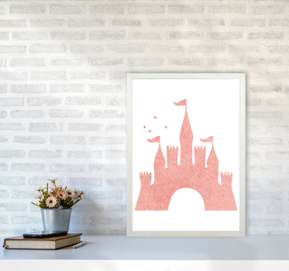 Peach Castle Watercolour Modern Print A2 Oak Frame