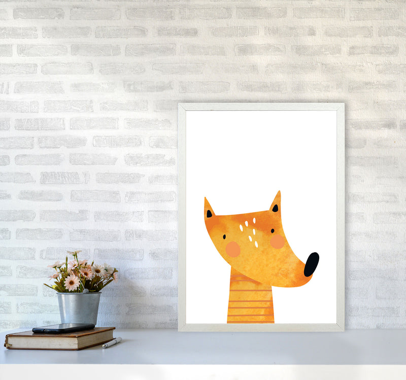 Scandi Fox Watercolour Framed Nursey Wall Art Print A2 Oak Frame