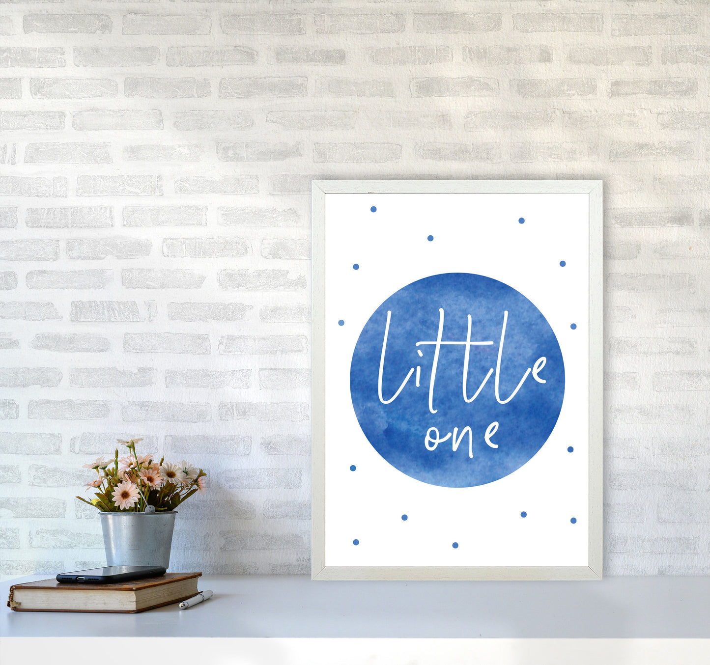 Little One Blue Watercolour Modern Print A2 Oak Frame