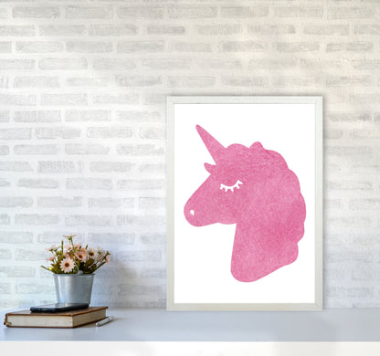 Unicorn Pink Silhouette Watercolour Modern Print A2 Oak Frame