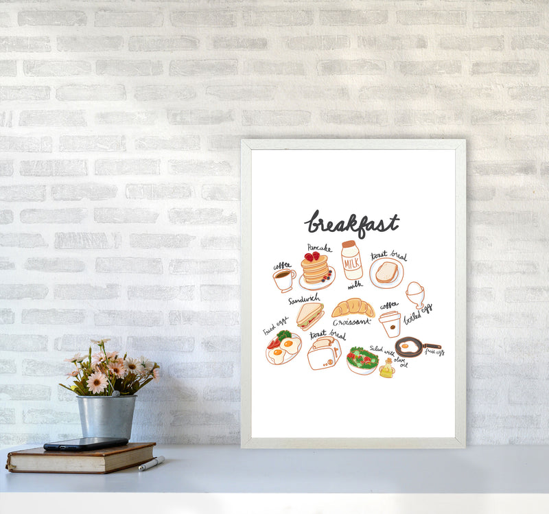 Breakfast Collection Portrait Modern Print, Framed Kitchen Wall Art A2 Oak Frame