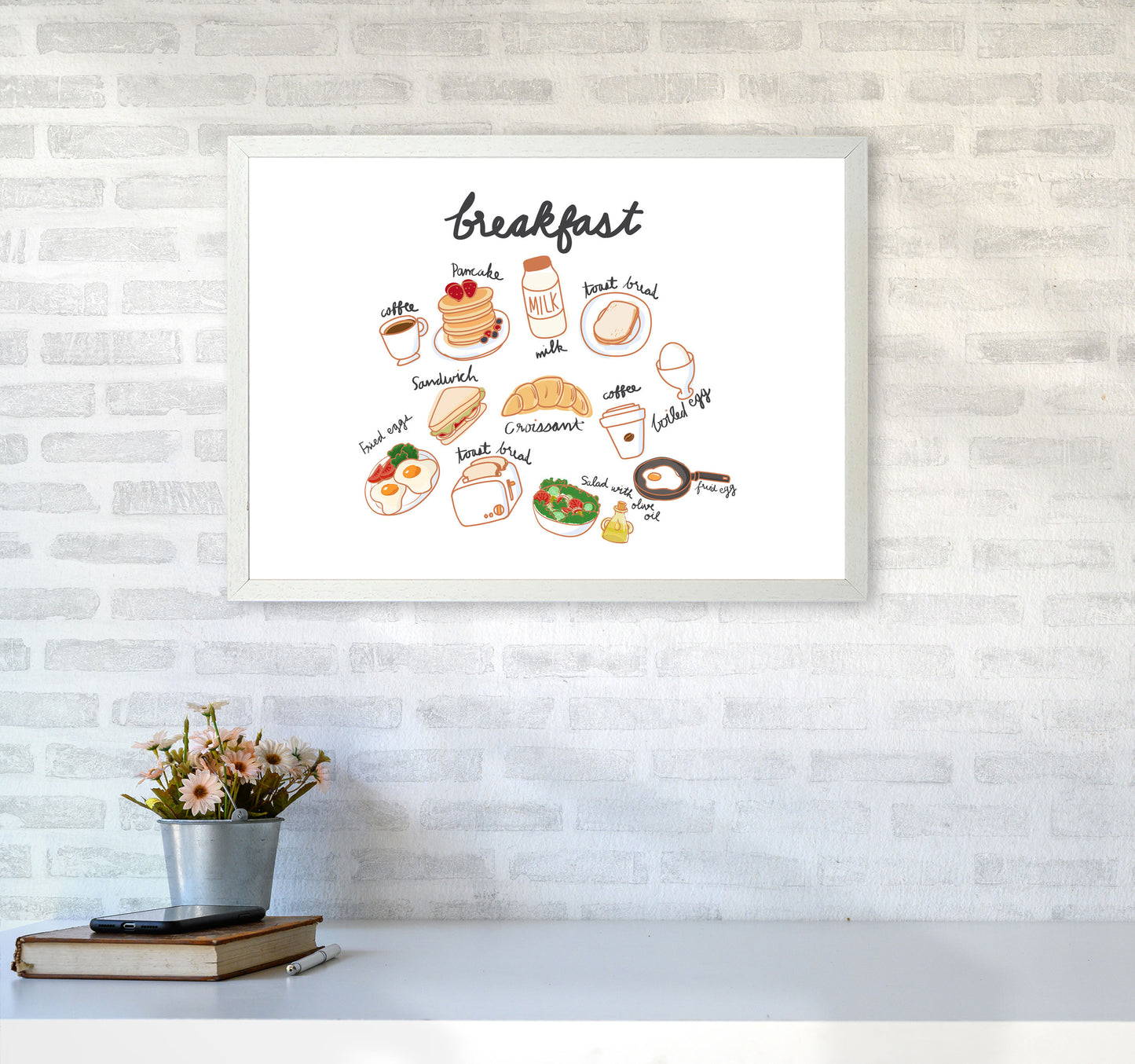 Breakfast Collection Landscape Modern Print, Framed Kitchen Wall Art A2 Oak Frame