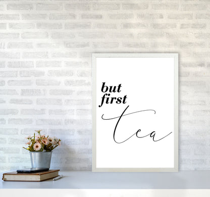 But First Tea Modern Print, Framed Kitchen Wall Art A2 Oak Frame