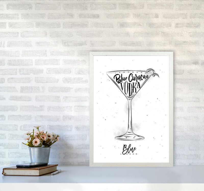 Blue Lagoon Cocktail Modern Print, Framed Kitchen Wall Art A2 Oak Frame