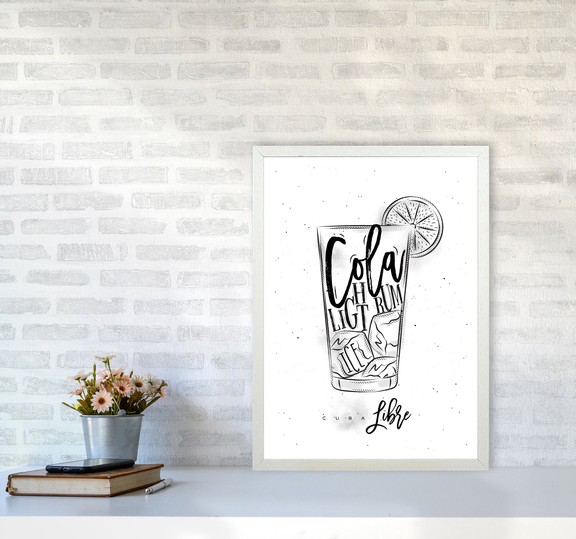 Cuba Libre Cocktail Modern Print, Framed Kitchen Wall Art A2 Oak Frame