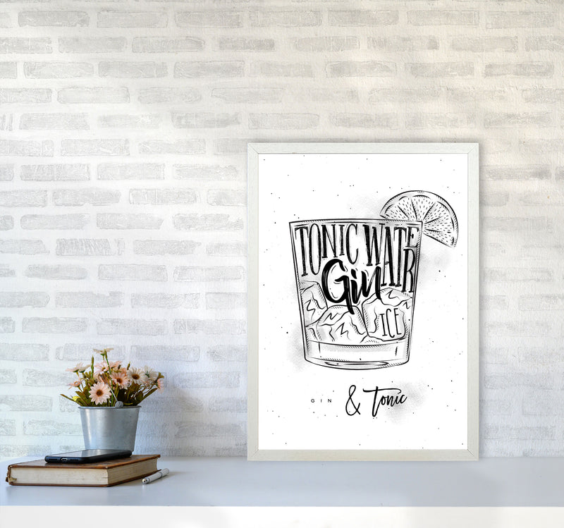 Gin And Tonic Modern Print, Framed Kitchen Wall Art A2 Oak Frame