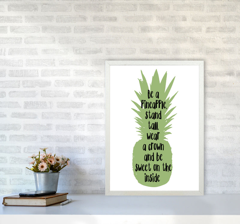 Be A Pineapple Green Framed Typography Wall Art Print A2 Oak Frame
