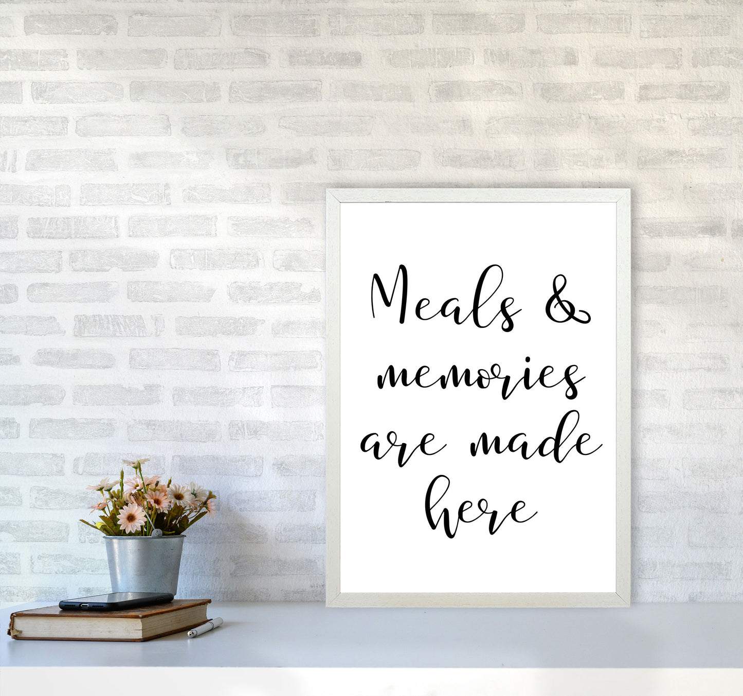 Meals And Memories Modern Print, Framed Kitchen Wall Art A2 Oak Frame