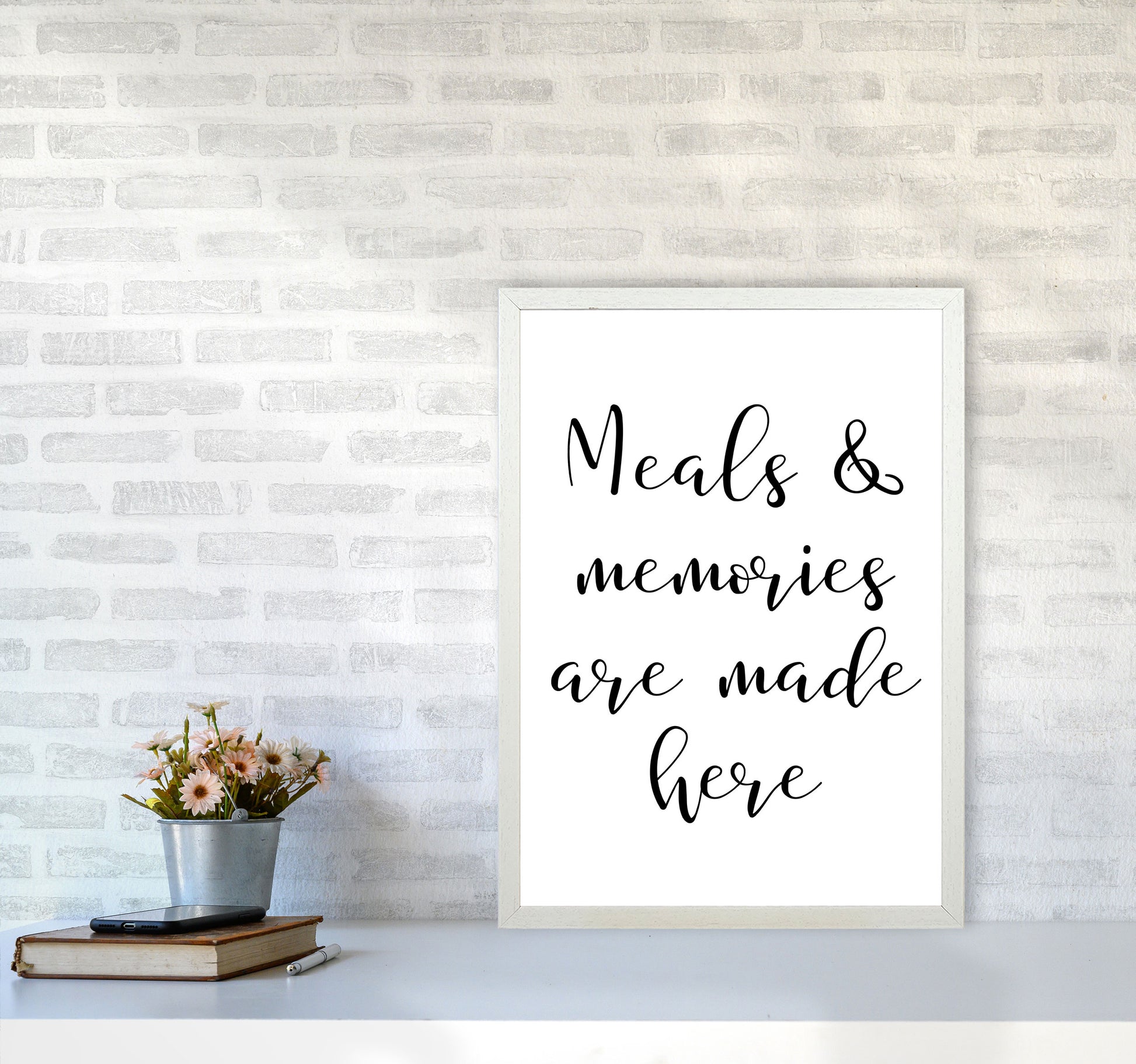 Meals And Memories Modern Print, Framed Kitchen Wall Art A2 Oak Frame