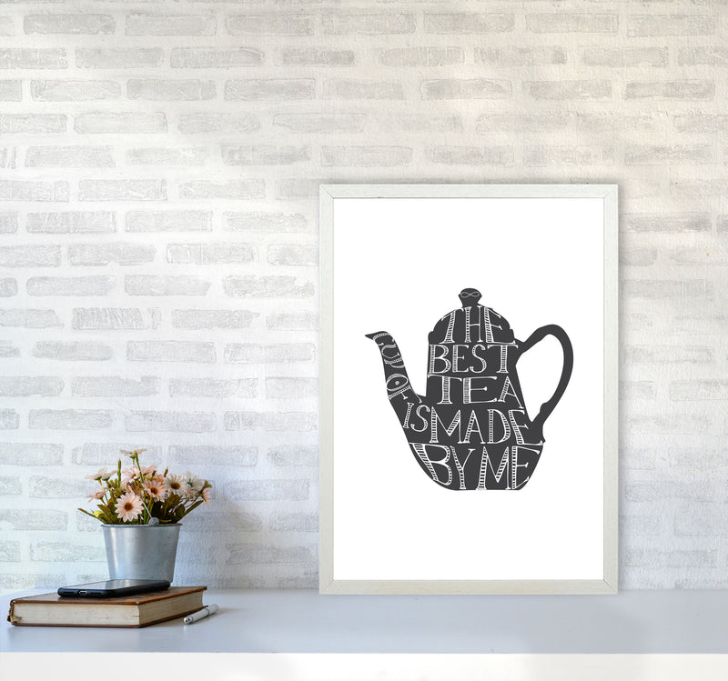 Tea Pot Portrait Modern Print, Framed Kitchen Wall Art A2 Oak Frame