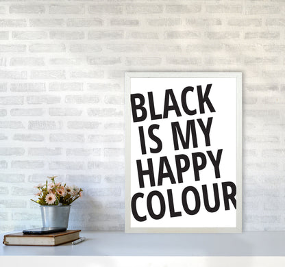 Black Is My Happy Colour Framed Typography Wall Art Print A2 Oak Frame