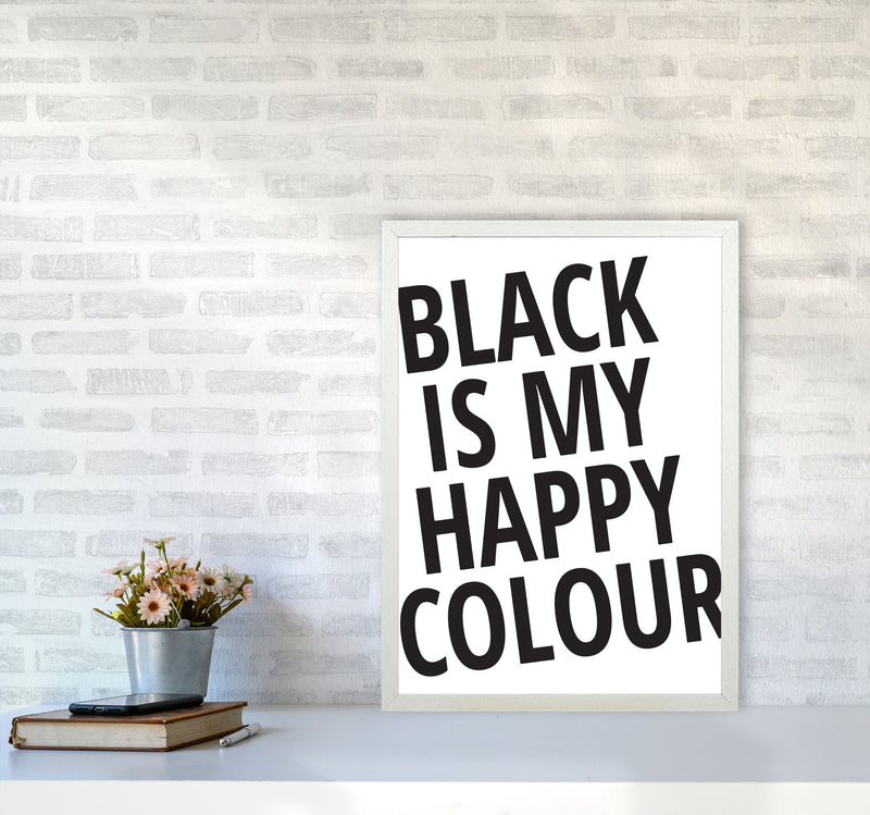 Black Is My Happy Colour Framed Typography Wall Art Print A2 Oak Frame