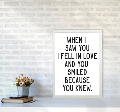 When I Saw You I Fell In Love Modern Print A2 Oak Frame