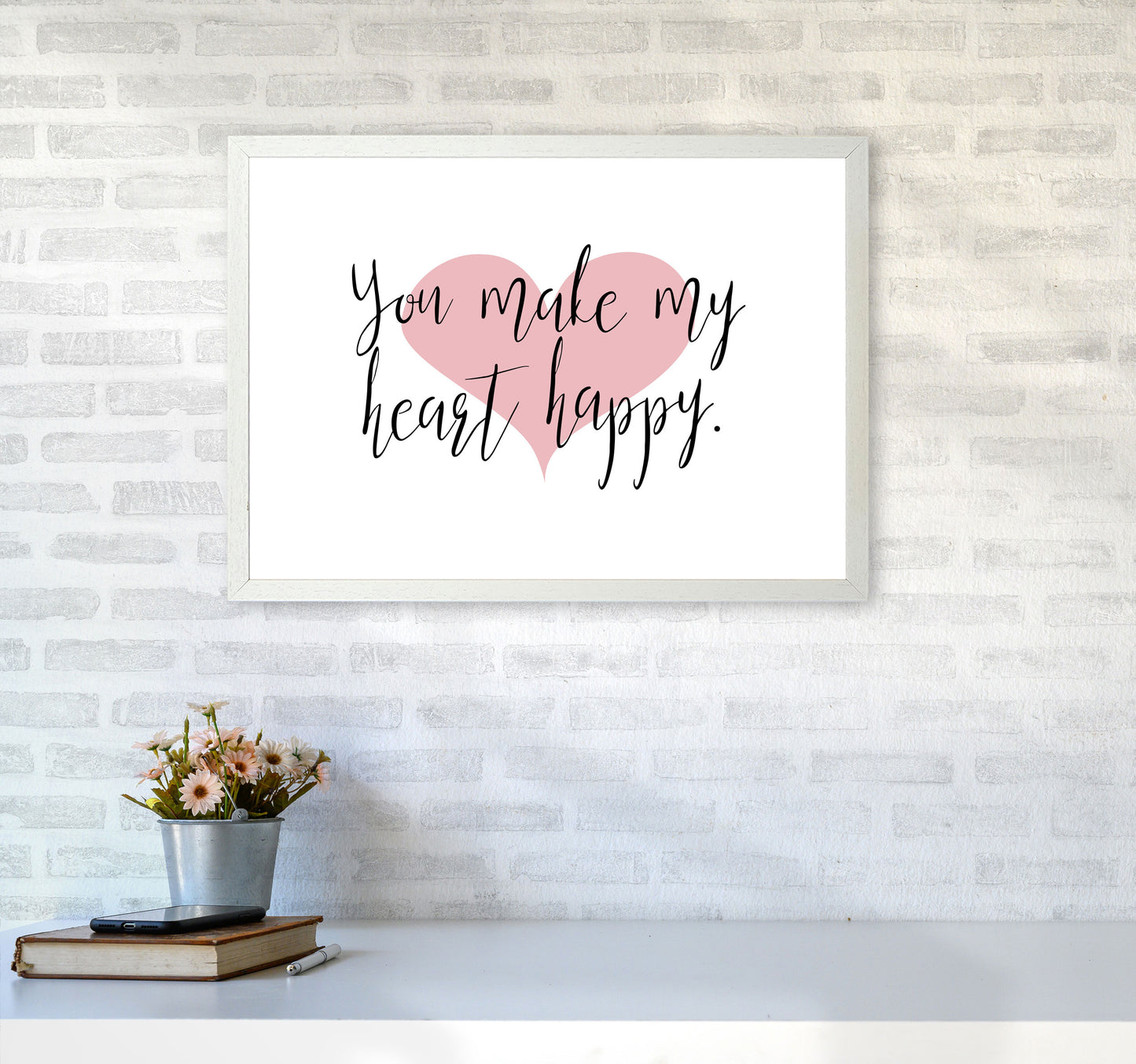 You Make My Heart Happy Modern Print A2 Oak Frame