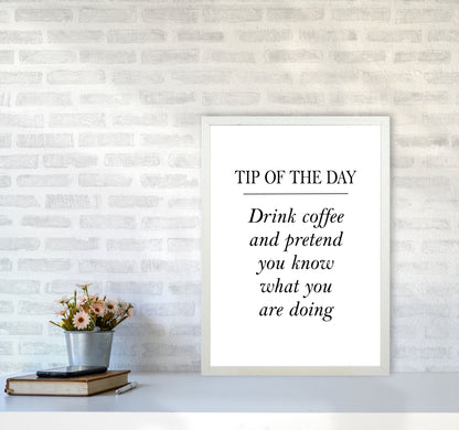 Tip Of The Day, Coffee Modern Print, Framed Kitchen Wall Art A2 Oak Frame