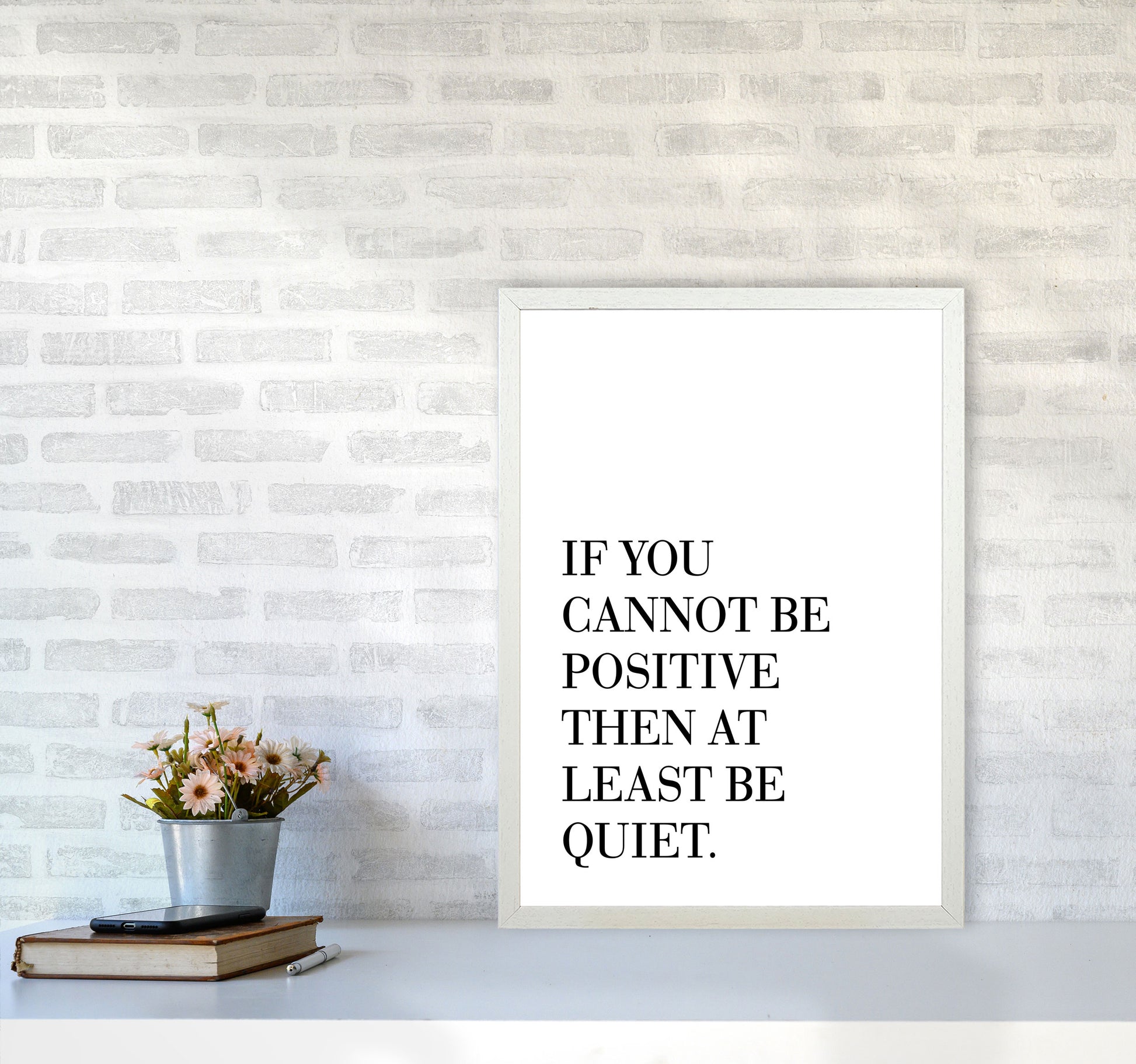 Be Quiet Framed Typography Wall Art Print A2 Oak Frame
