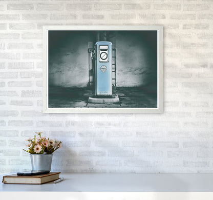Little Blue Gas Pump Modern Print A2 Oak Frame