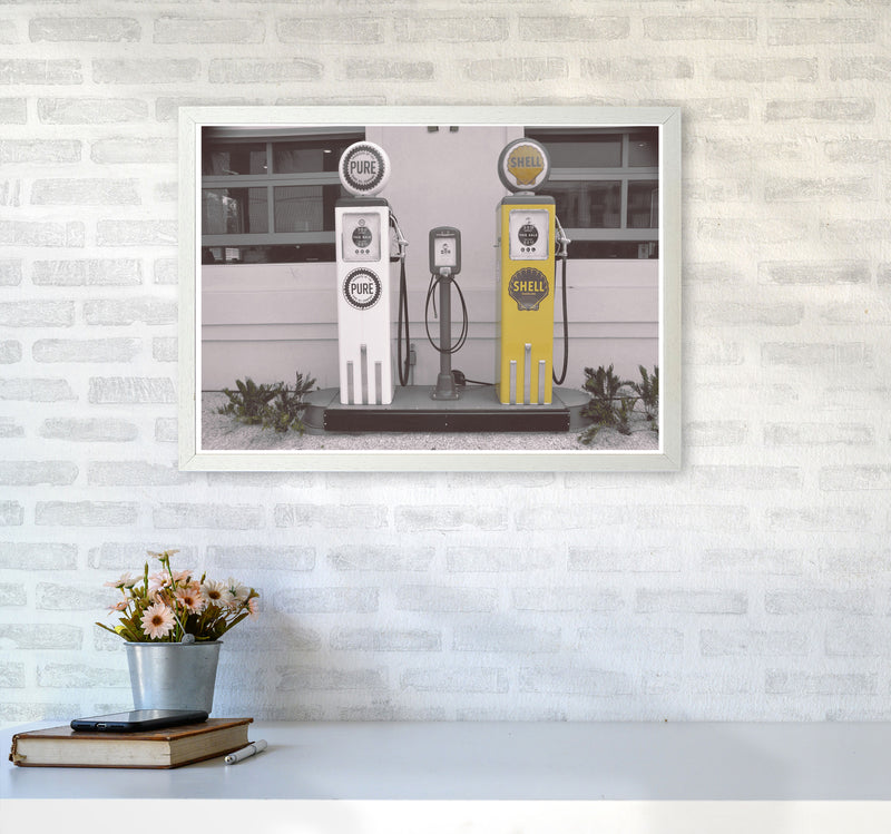 Vintage Shell Yellow Gas Pump Modern Print A2 Oak Frame