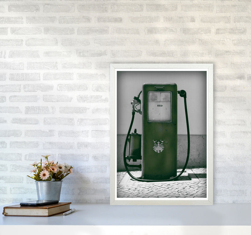 Vintage Green Gas Pump Modern Print A2 Oak Frame