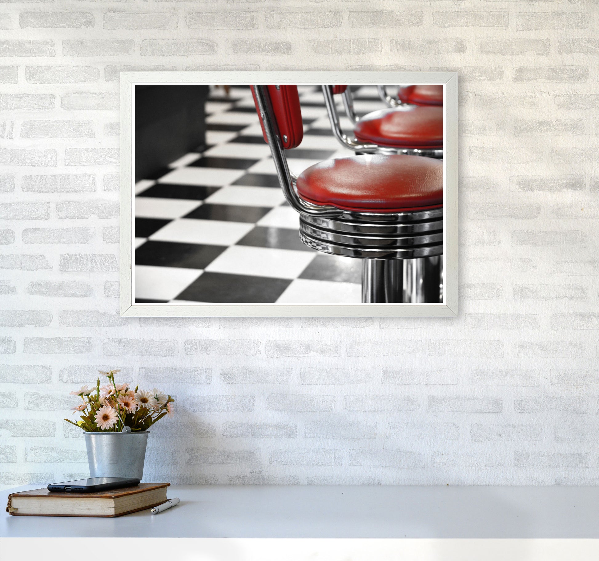 Vintage American Diner Modern Print A2 Oak Frame
