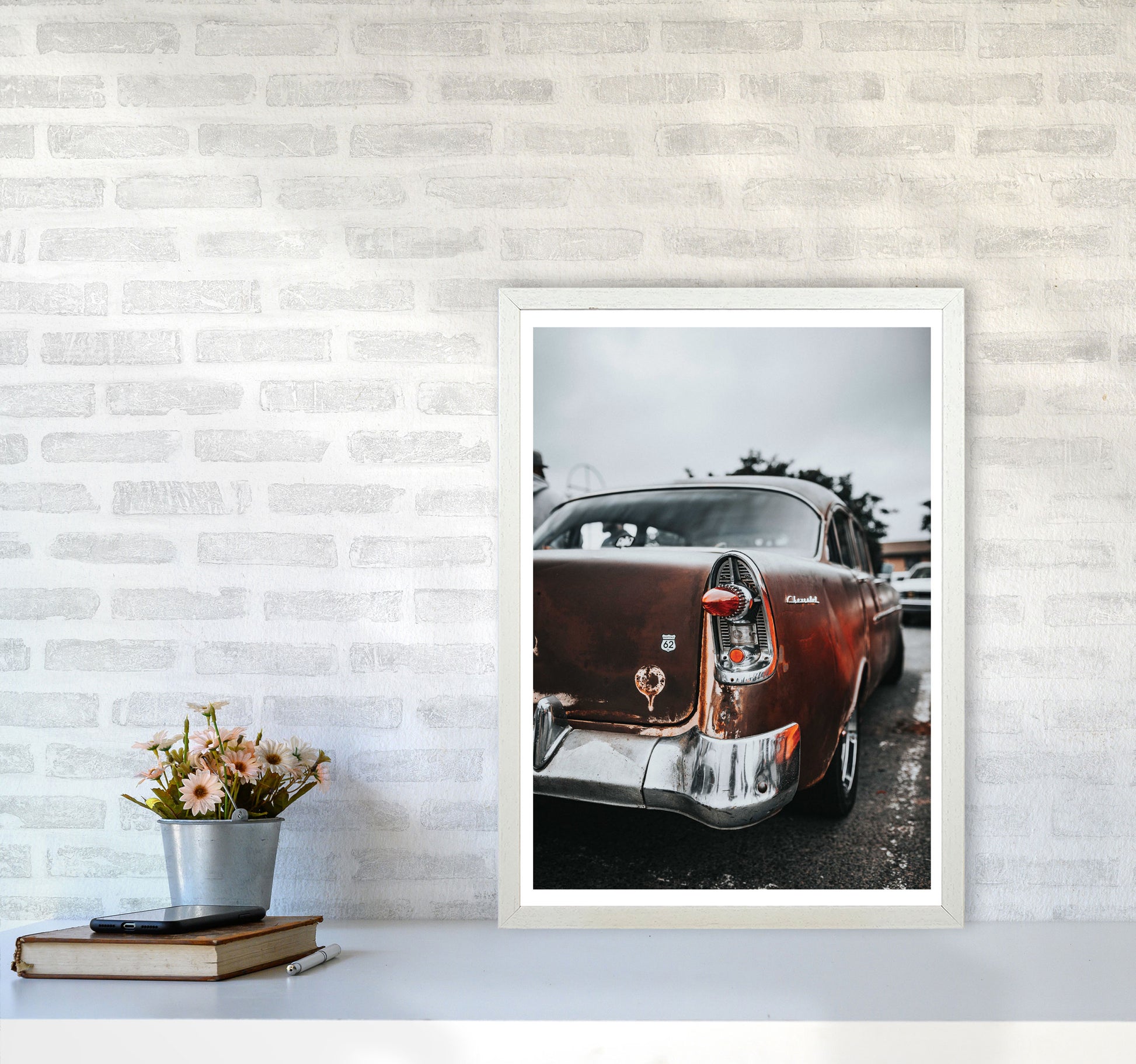 Retro Car Modern Print A2 Oak Frame