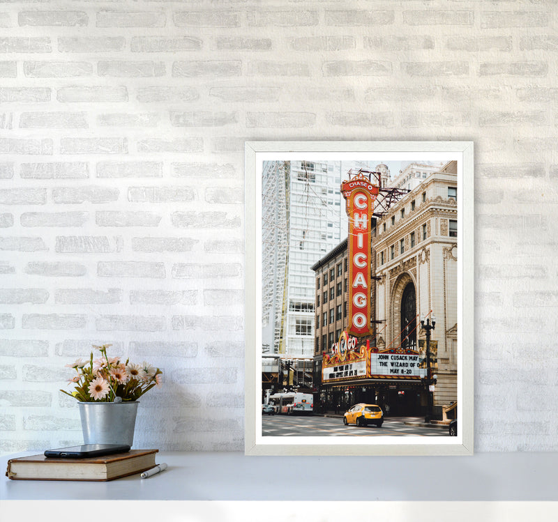 Retro Chicago Theatre Modern Print A2 Oak Frame