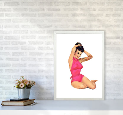 Retro Pin Up Girl Modern Print A2 Oak Frame