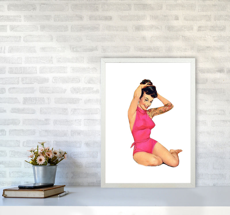 Retro Pin Up Girl Modern Print A2 Oak Frame
