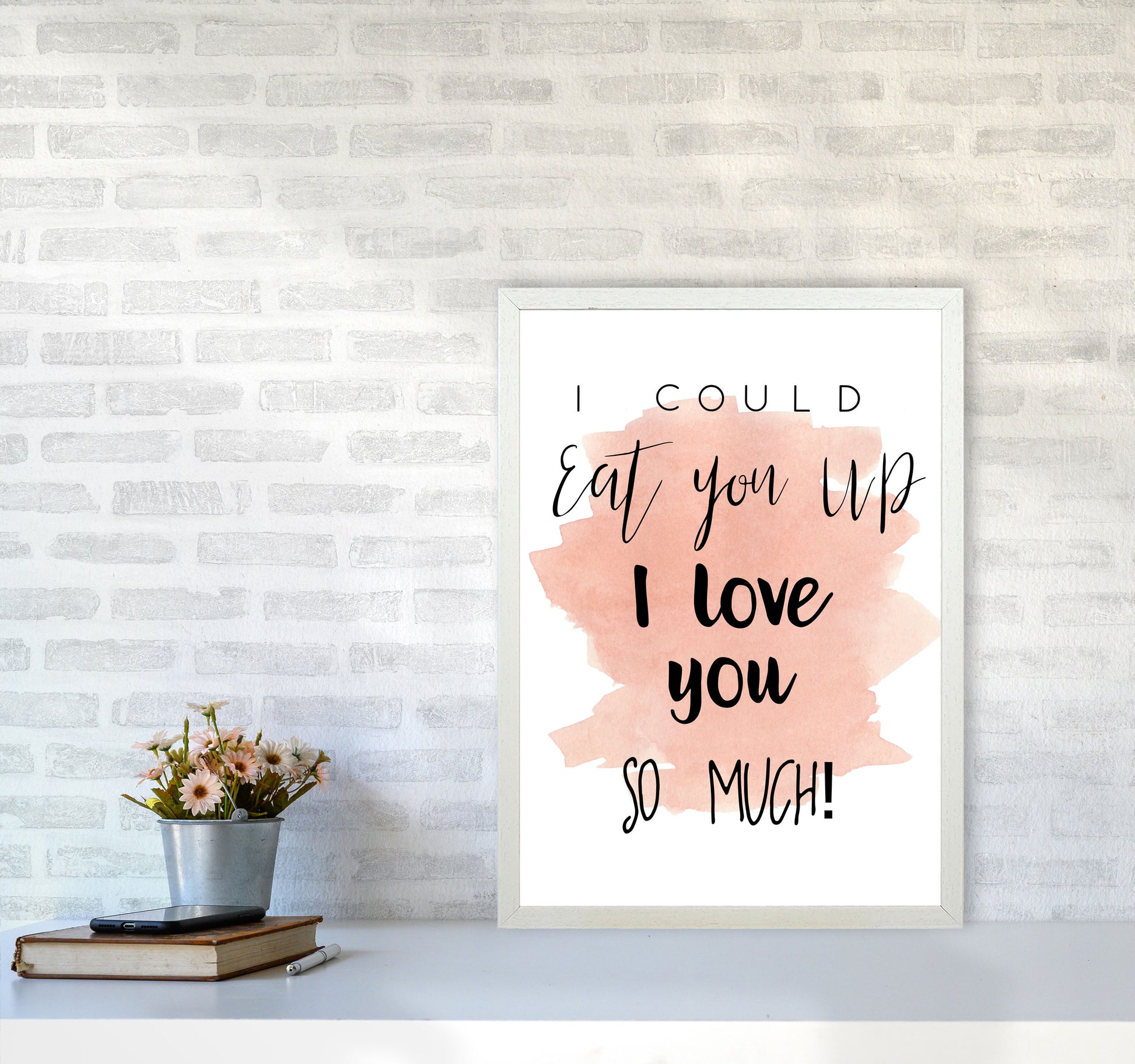 Eat You Up Peach Watercolour Modern Print A2 Oak Frame