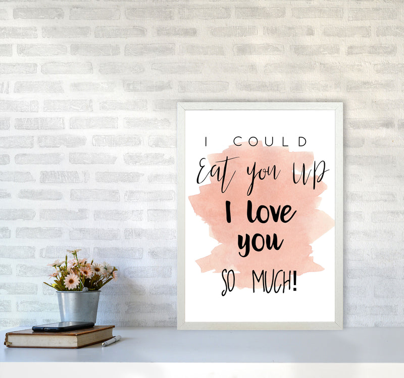 Eat You Up Peach Watercolour Modern Print A2 Oak Frame