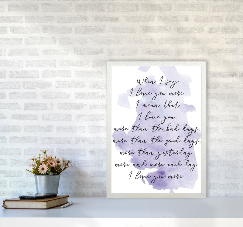 Love You More Purple Watercolour Modern Print A2 Oak Frame