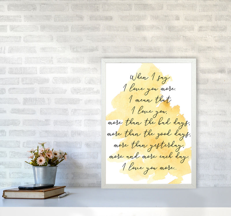 Love You More Yellow Watercolour Modern Print A2 Oak Frame