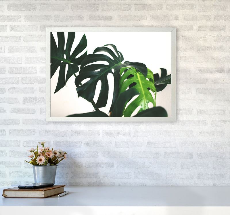 Monstera Leaf Landscape Modern Print, Framed Botanical & Nature Art Print A2 Oak Frame