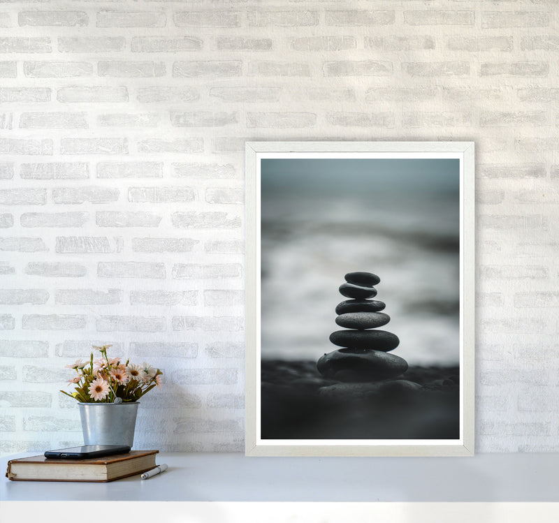 Black Pebble Stack Modern Print, Framed Botanical & Nature Art Print A2 Oak Frame